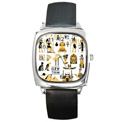 Egypt Symbols Decorative Icons Set Square Metal Watch by Bedest