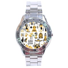 Egypt Symbols Decorative Icons Set Stainless Steel Analogue Watch by Bedest