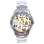 Egypt Symbols Decorative Icons Set Stainless Steel Analogue Watch Front