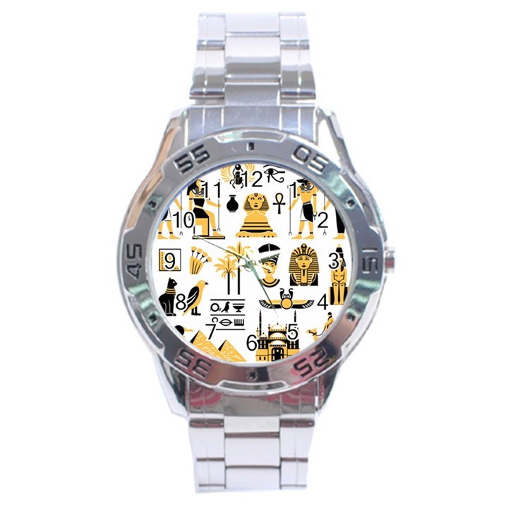 Egypt Symbols Decorative Icons Set Stainless Steel Analogue Watch