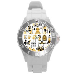 Egypt Symbols Decorative Icons Set Round Plastic Sport Watch (l) by Bedest