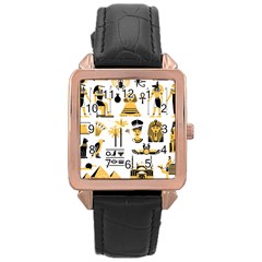 Egypt Symbols Decorative Icons Set Rose Gold Leather Watch  by Bedest