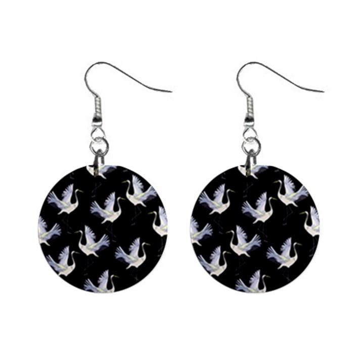 Crane Pattern Mini Button Earrings