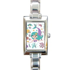 Set Cute Mermaid Seaweeds Marine In Habitants Rectangle Italian Charm Watch by Bedest