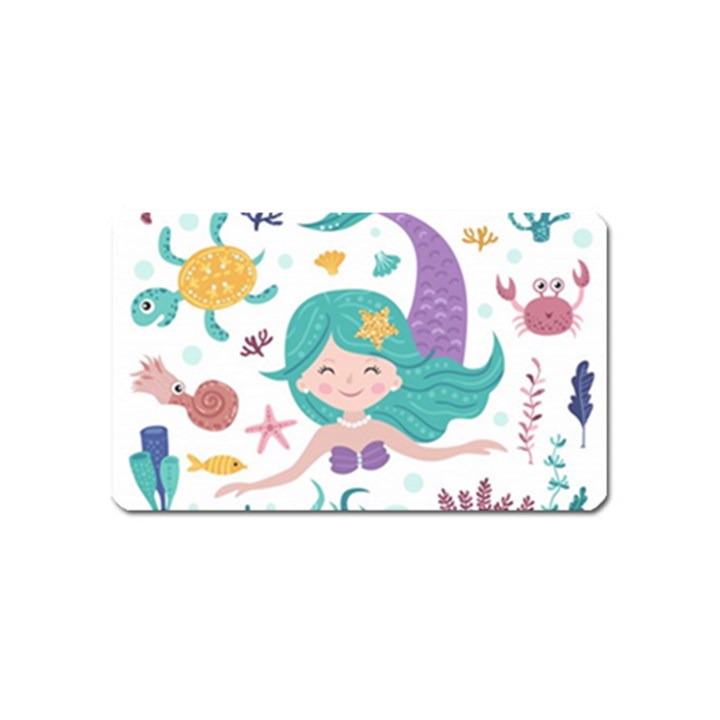 Set Cute Mermaid Seaweeds Marine In Habitants Magnet (Name Card)