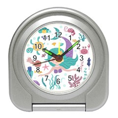 Set Cute Mermaid Seaweeds Marine In Habitants Travel Alarm Clock