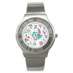 Set Cute Mermaid Seaweeds Marine In Habitants Stainless Steel Watch by Bedest