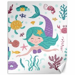 Set Cute Mermaid Seaweeds Marine In Habitants Canvas 16  x 20 