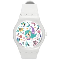 Set Cute Mermaid Seaweeds Marine In Habitants Round Plastic Sport Watch (m)