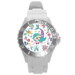 Set Cute Mermaid Seaweeds Marine In Habitants Round Plastic Sport Watch (l) by Bedest