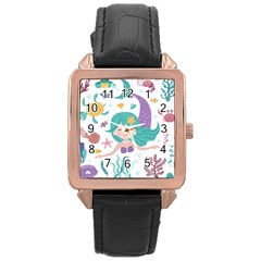 Set Cute Mermaid Seaweeds Marine In Habitants Rose Gold Leather Watch  by Bedest