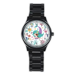 Set Cute Mermaid Seaweeds Marine In Habitants Stainless Steel Round Watch by Bedest