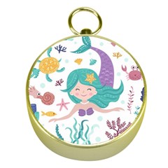 Set Cute Mermaid Seaweeds Marine In Habitants Gold Compasses by Bedest