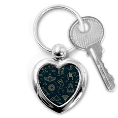 Dark Seamless Pattern Symbols Landmarks Sign Egypt Key Chain (heart) by Bedest