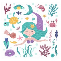 Set Cute Mermaid Seaweeds Marine In Habitants Wooden Puzzle Square by Bedest