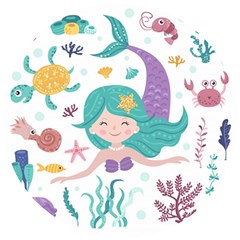 Set Cute Mermaid Seaweeds Marine In Habitants Wooden Puzzle Round