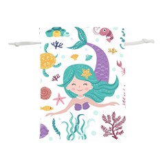 Set Cute Mermaid Seaweeds Marine In Habitants Lightweight Drawstring Pouch (L)