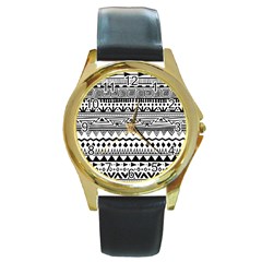 Boho Style Pattern Round Gold Metal Watch by Bedest