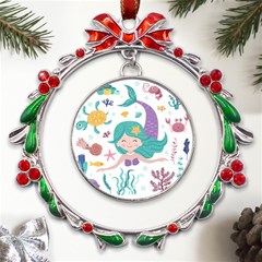 Set Cute Mermaid Seaweeds Marine In Habitants Metal X mas Wreath Ribbon Ornament by Bedest