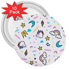 Unicorns Rainbows Seamless Pattern 3  Buttons (10 Pack)  by Bedest