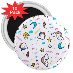 Unicorns Rainbows Seamless Pattern 3  Magnets (10 Pack)  by Bedest