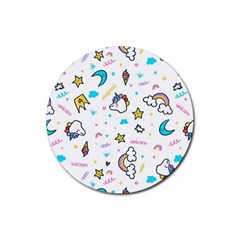 Unicorns Rainbows Seamless Pattern Rubber Round Coaster (4 Pack) by Bedest