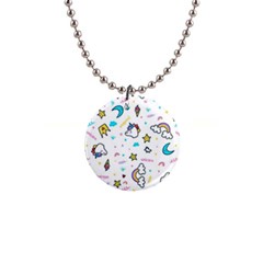 Unicorns Rainbows Seamless Pattern 1  Button Necklace by Bedest