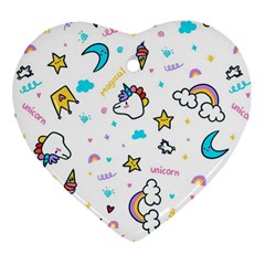 Unicorns Rainbows Seamless Pattern Heart Ornament (two Sides) by Bedest