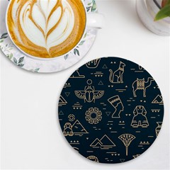 Dark Seamless Pattern Symbols Landmarks Sign Egypt Uv Print Round Tile Coaster by Bedest