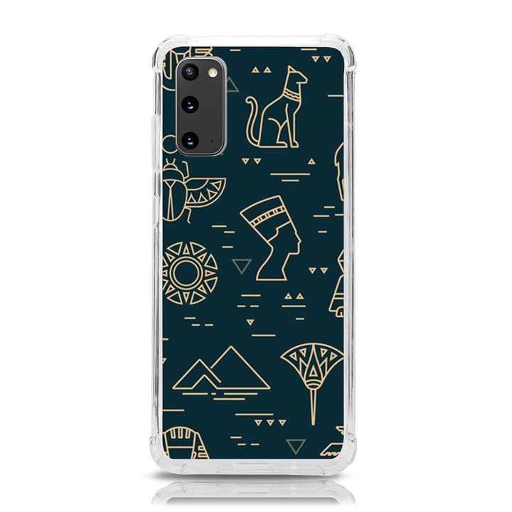 Dark Seamless Pattern Symbols Landmarks Sign Egypt Samsung Galaxy S20 6.2 Inch TPU UV Case