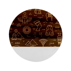 Dark Seamless Pattern Symbols Landmarks Sign Egypt Marble Wood Coaster (round) by Bedest