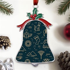 Dark Seamless Pattern Symbols Landmarks Sign Egypt Metal Holly Leaf Bell Ornament by Bedest