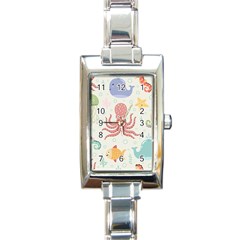 Underwater Seamless Pattern Light Background Funny Rectangle Italian Charm Watch by Bedest