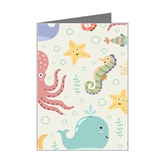 Underwater Seamless Pattern Light Background Funny Mini Greeting Card by Bedest