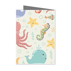 Underwater Seamless Pattern Light Background Funny Mini Greeting Cards (pkg Of 8) by Bedest