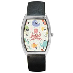 Underwater Seamless Pattern Light Background Funny Barrel Style Metal Watch by Bedest