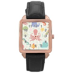 Underwater Seamless Pattern Light Background Funny Rose Gold Leather Watch  by Bedest