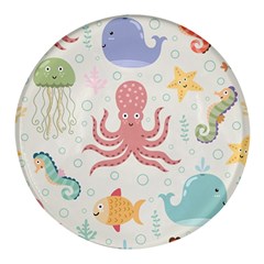 Underwater Seamless Pattern Light Background Funny Round Glass Fridge Magnet (4 Pack) by Bedest