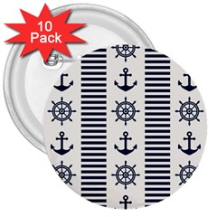 Nautical Seamless Pattern Vector Illustration 3  Buttons (10 Pack)  by Bedest