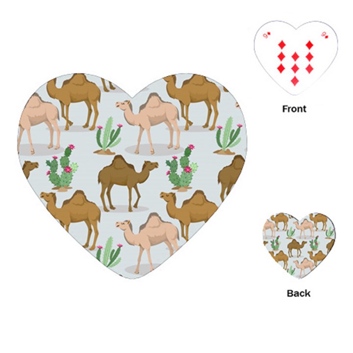 Camels Cactus Desert Pattern Playing Cards Single Design (Heart)