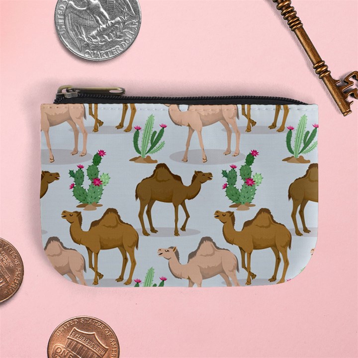 Camels Cactus Desert Pattern Mini Coin Purse