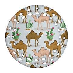 Camels Cactus Desert Pattern Round Filigree Ornament (Two Sides)