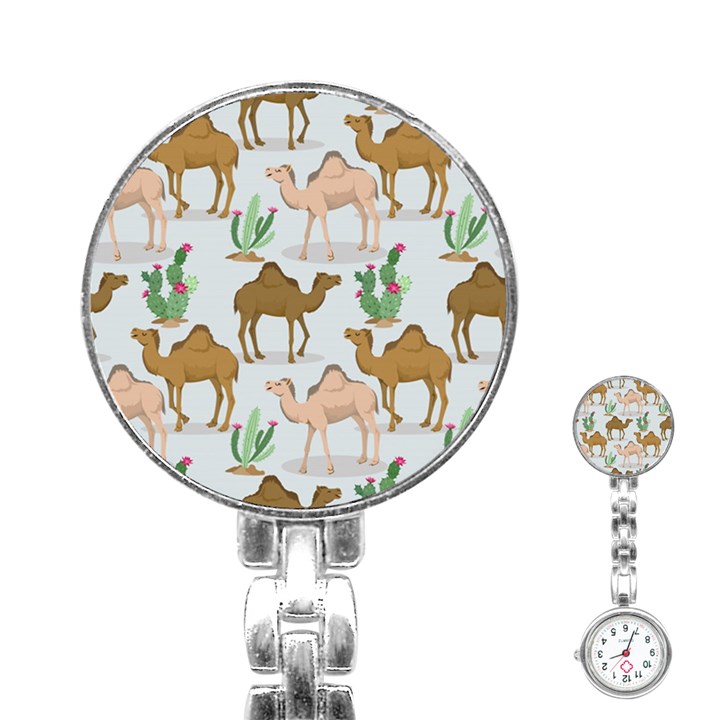 Camels Cactus Desert Pattern Stainless Steel Nurses Watch