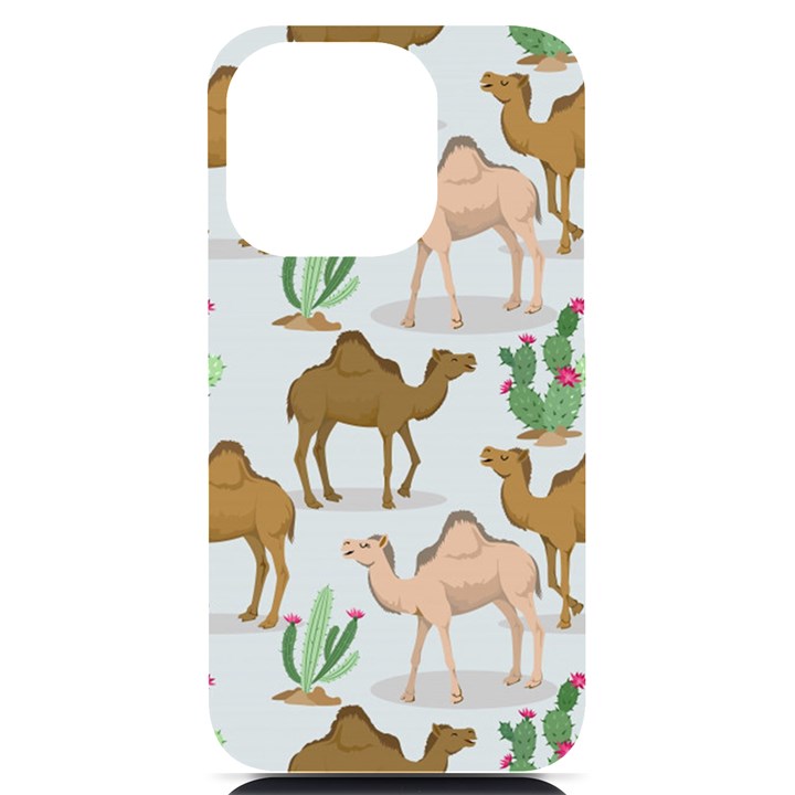 Camels Cactus Desert Pattern iPhone 14 Pro Black UV Print Case