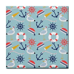 Nautical Marine Symbols Seamless Pattern Tile Coaster by Hannah976