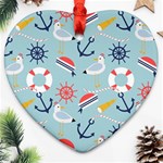 Nautical Marine Symbols Seamless Pattern Ornament (Heart) Front