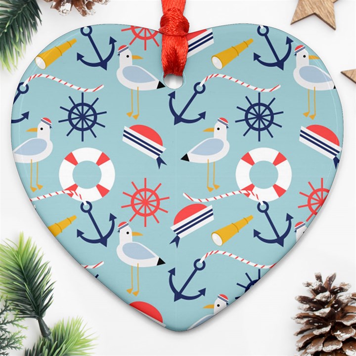 Nautical Marine Symbols Seamless Pattern Ornament (Heart)