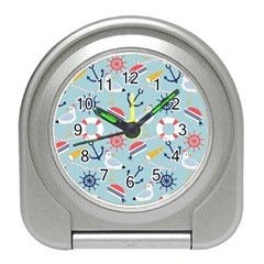 Nautical Marine Symbols Seamless Pattern Travel Alarm Clock by Hannah976