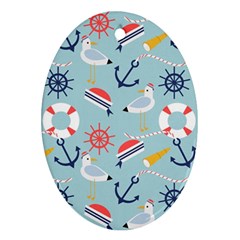 Nautical Marine Symbols Seamless Pattern Oval Ornament (two Sides)