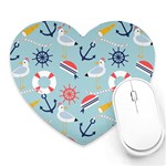 Nautical Marine Symbols Seamless Pattern Heart Mousepad Front